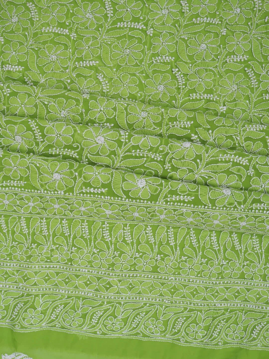 Ada Hand Embroidered Sheen Green Georgette Lucknowi Chikankari Unstitched Suit Piece 01A250602