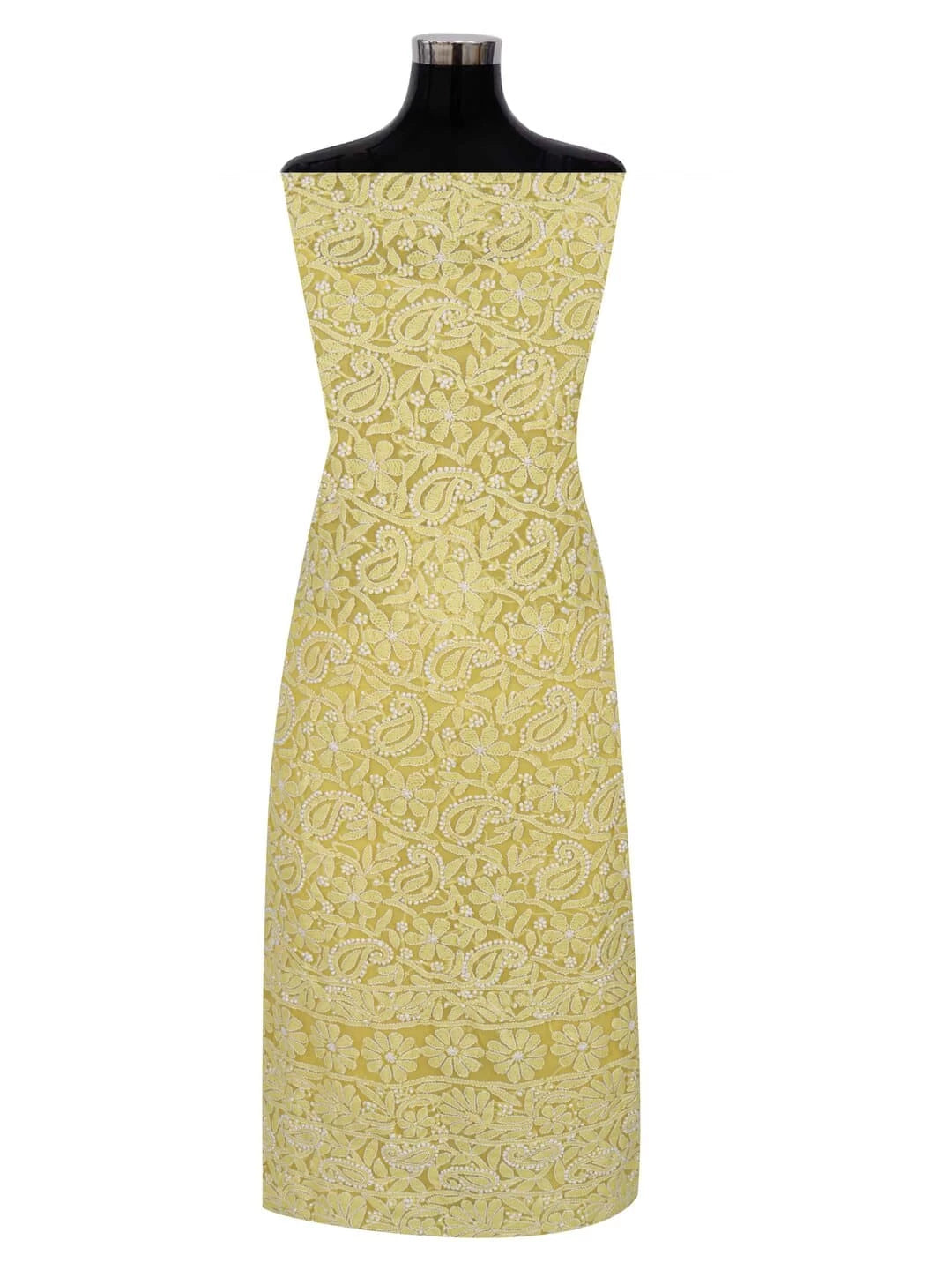 Ada Hand Embroidered Yellow Georgette Lucknowi Chikankari Unstitched Suit Piece 01A254294