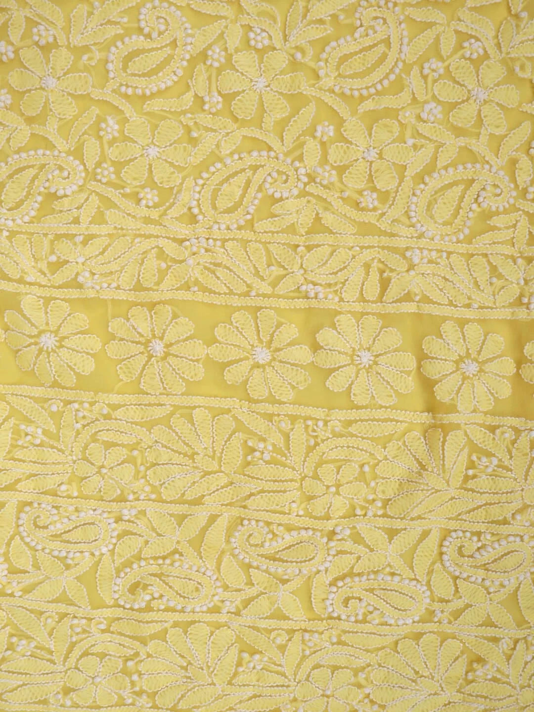 Ada Hand Embroidered Yellow Georgette Lucknowi Chikankari Unstitched Suit Piece 01A254294
