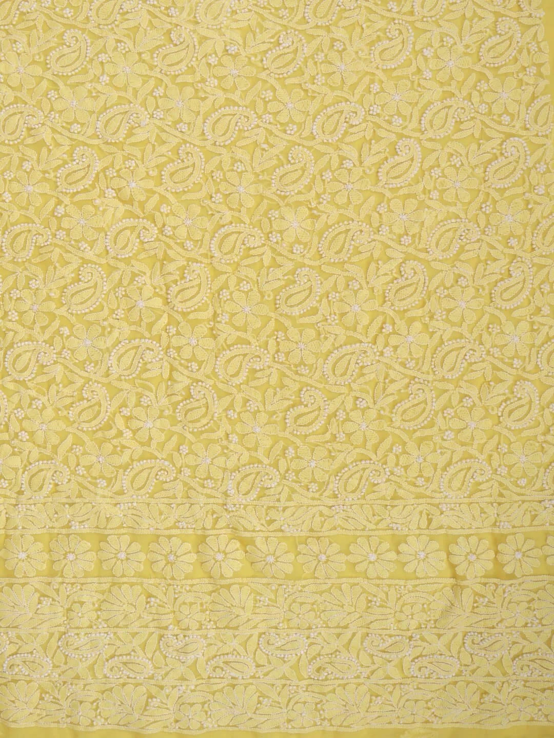 Ada Hand Embroidered Yellow Georgette Lucknowi Chikankari Unstitched Suit Piece 01A254294