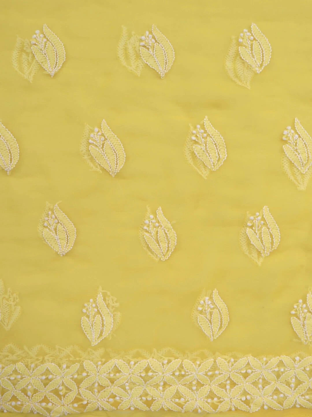 Ada Hand Embroidered Yellow Georgette Lucknowi Chikankari Unstitched Suit Piece 01A254294