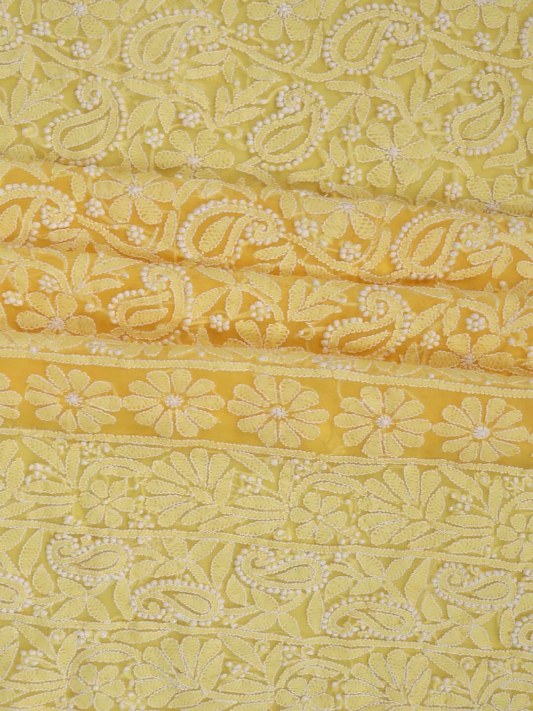 Ada Hand Embroidered Yellow Georgette Lucknowi Chikankari Unstitched Suit Piece 01A254294