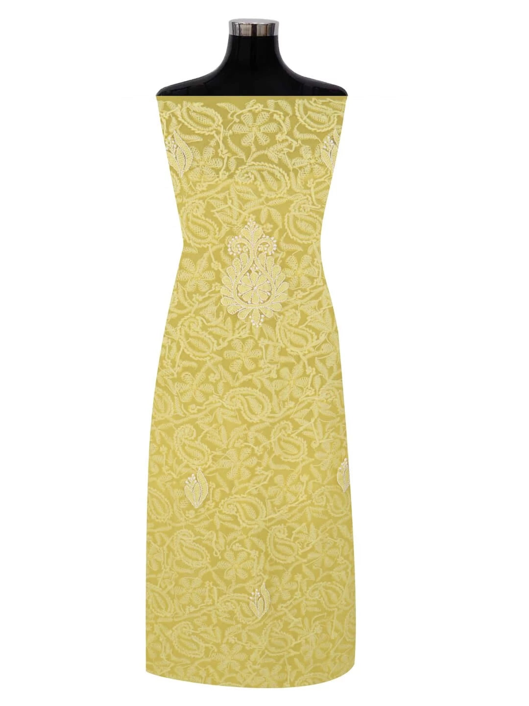 Ada Hand Embroidered Yellow Georgette Lucknowi Chikankari Unstitched Suit Piece 01A254294