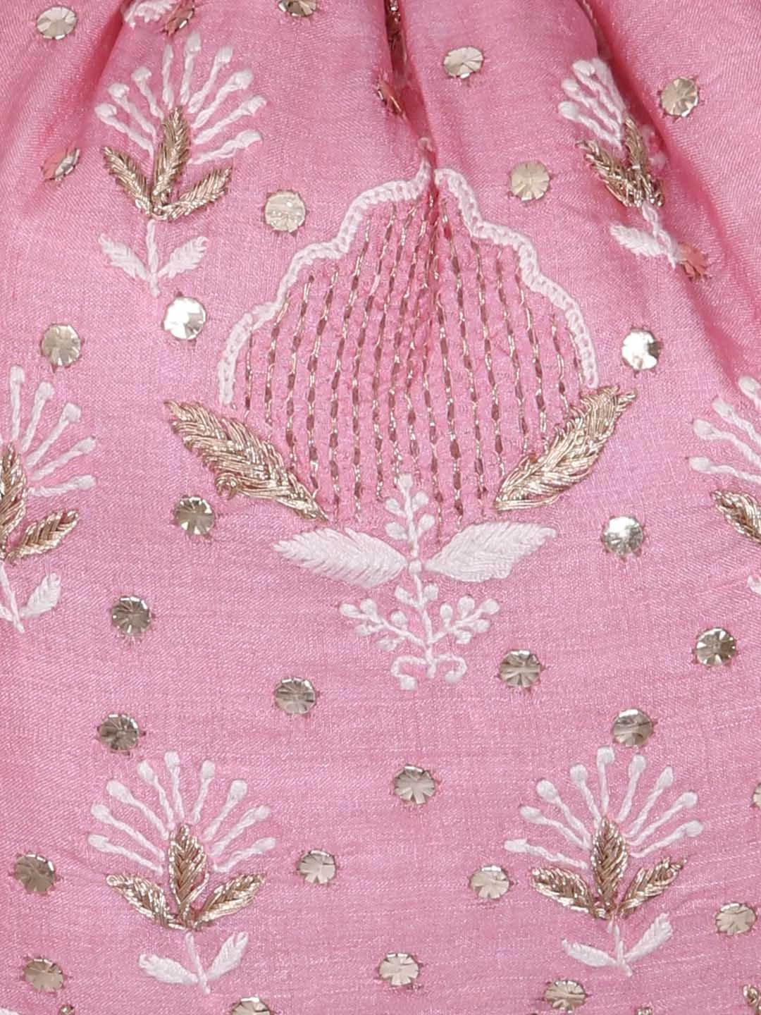 Ada Hand Embroidered Dusty Pink Silk Lucknowi Chikankari Potli Bag With Muqaish Work 01A378239