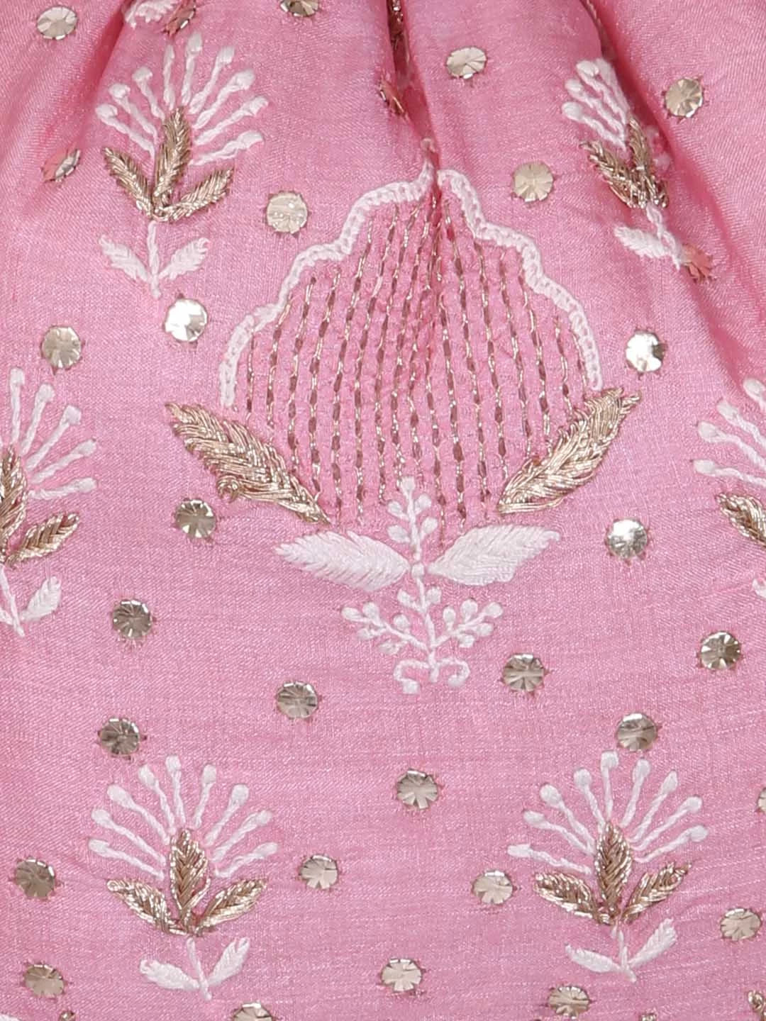 Ada Hand Embroidered Dusty Pink Silk Lucknowi Chikankari Potli Bag With Muqaish Work 01A378239