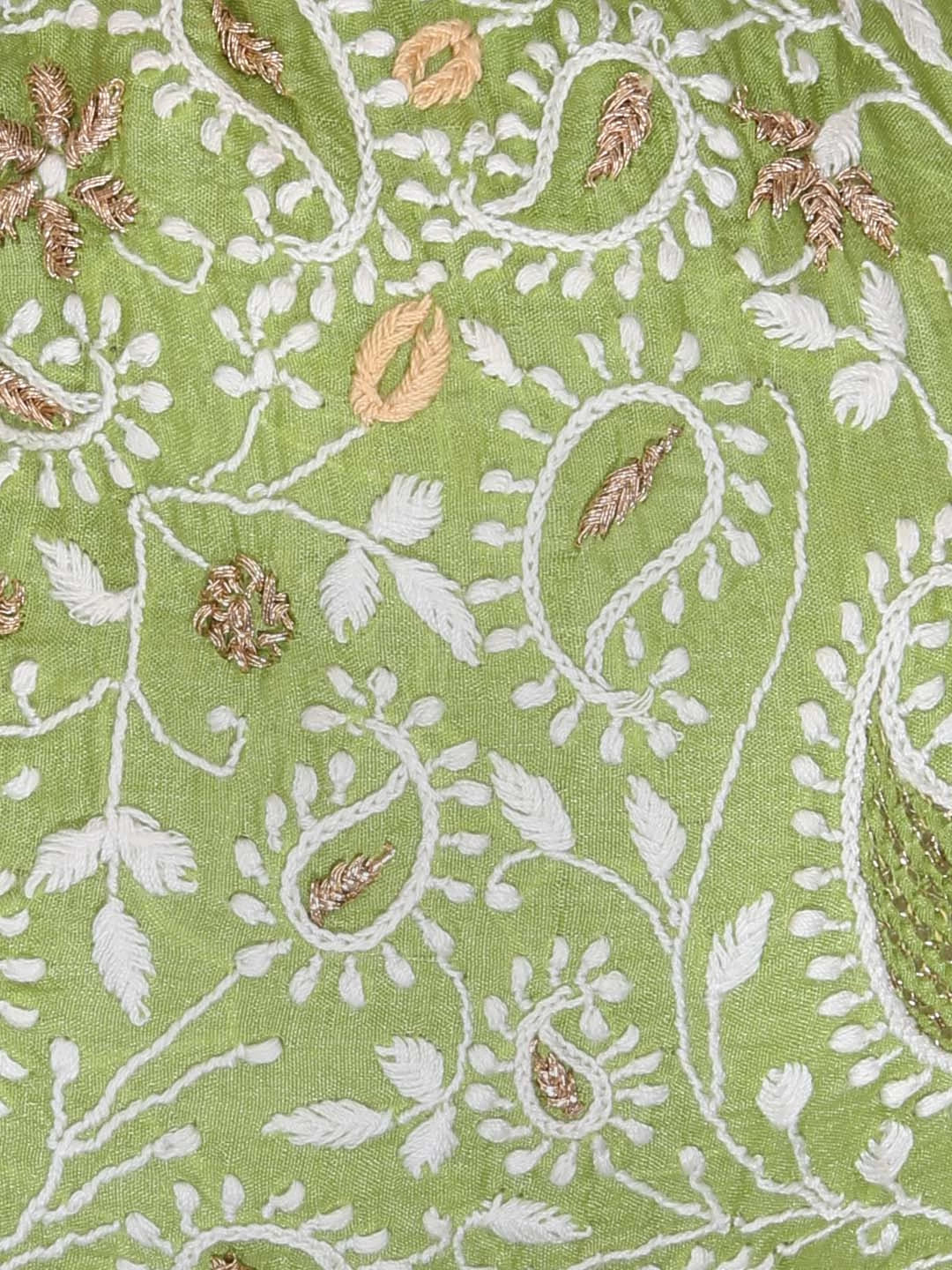 Ada Hand Embroidered Green Silk Lucknowi Chikankari Potli Bag With Zari Work 01A378190