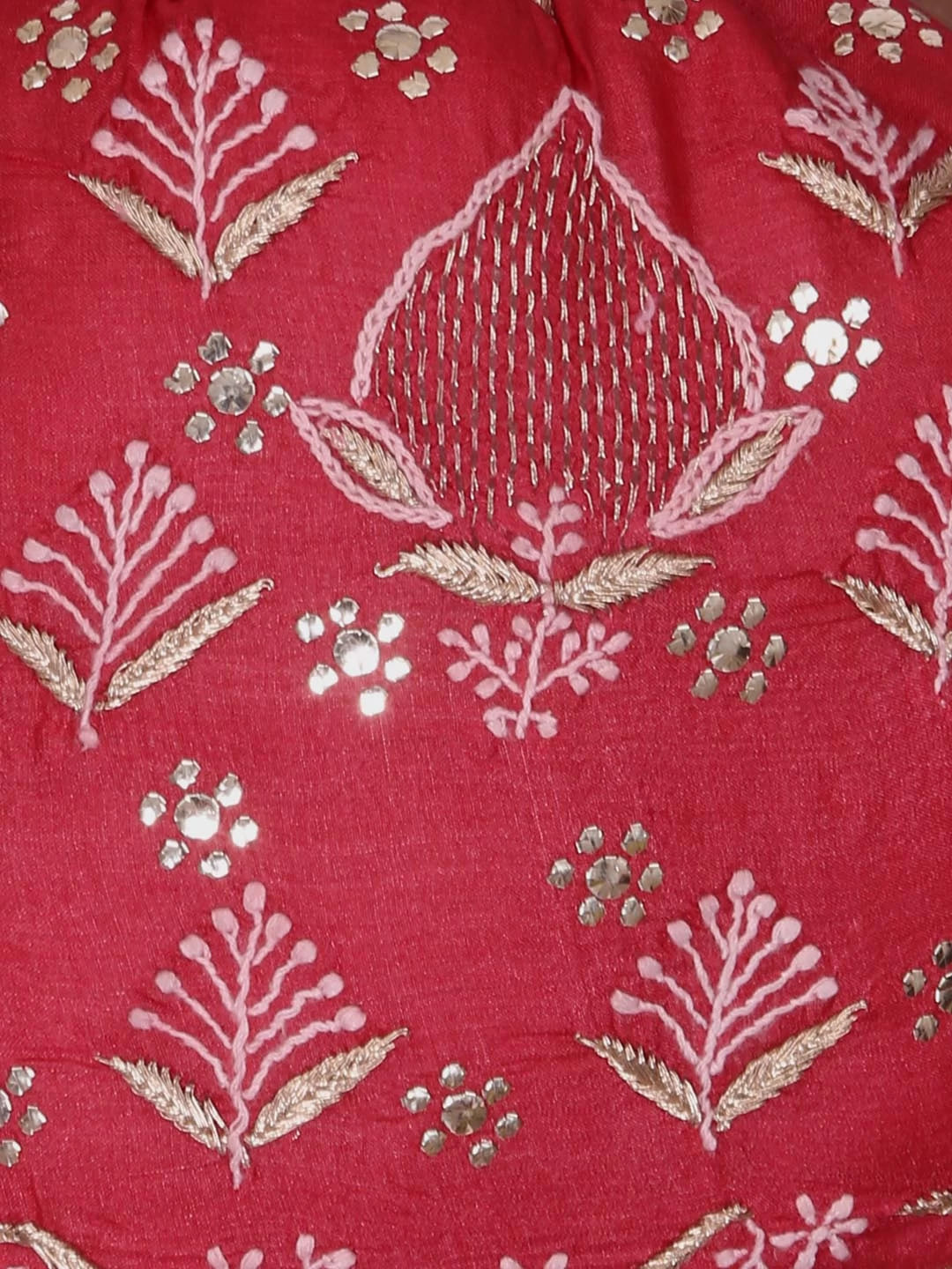 Ada Hand Embroidered Maroon Silk Lucknowi Chikankari Potli Bag With Muqaish Work 01A378243