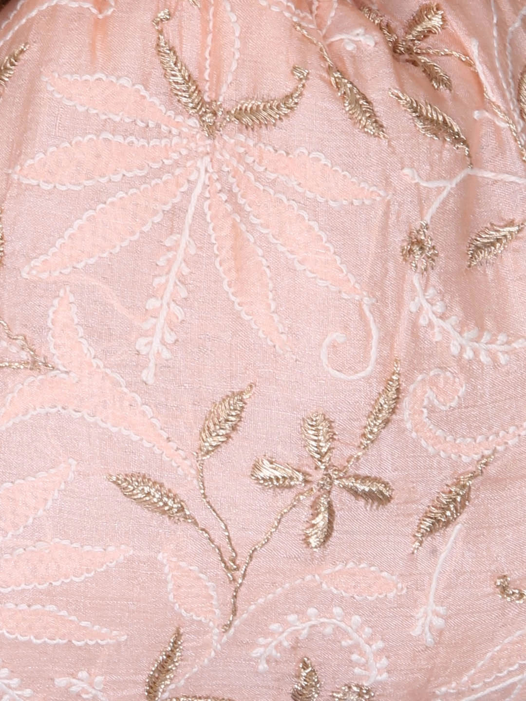 Ada Hand Embroidered Dusty Peach Silk Lucknowi Chikankari Potli Bag With Zari Work 01A378191