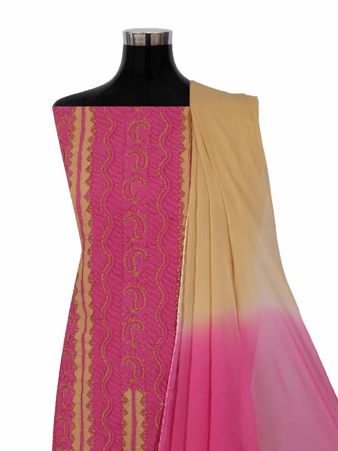 Ada Hand Embroidered Pink Cotton Lucknowi Chikankari Unstitched Suit Piece 01A106208
