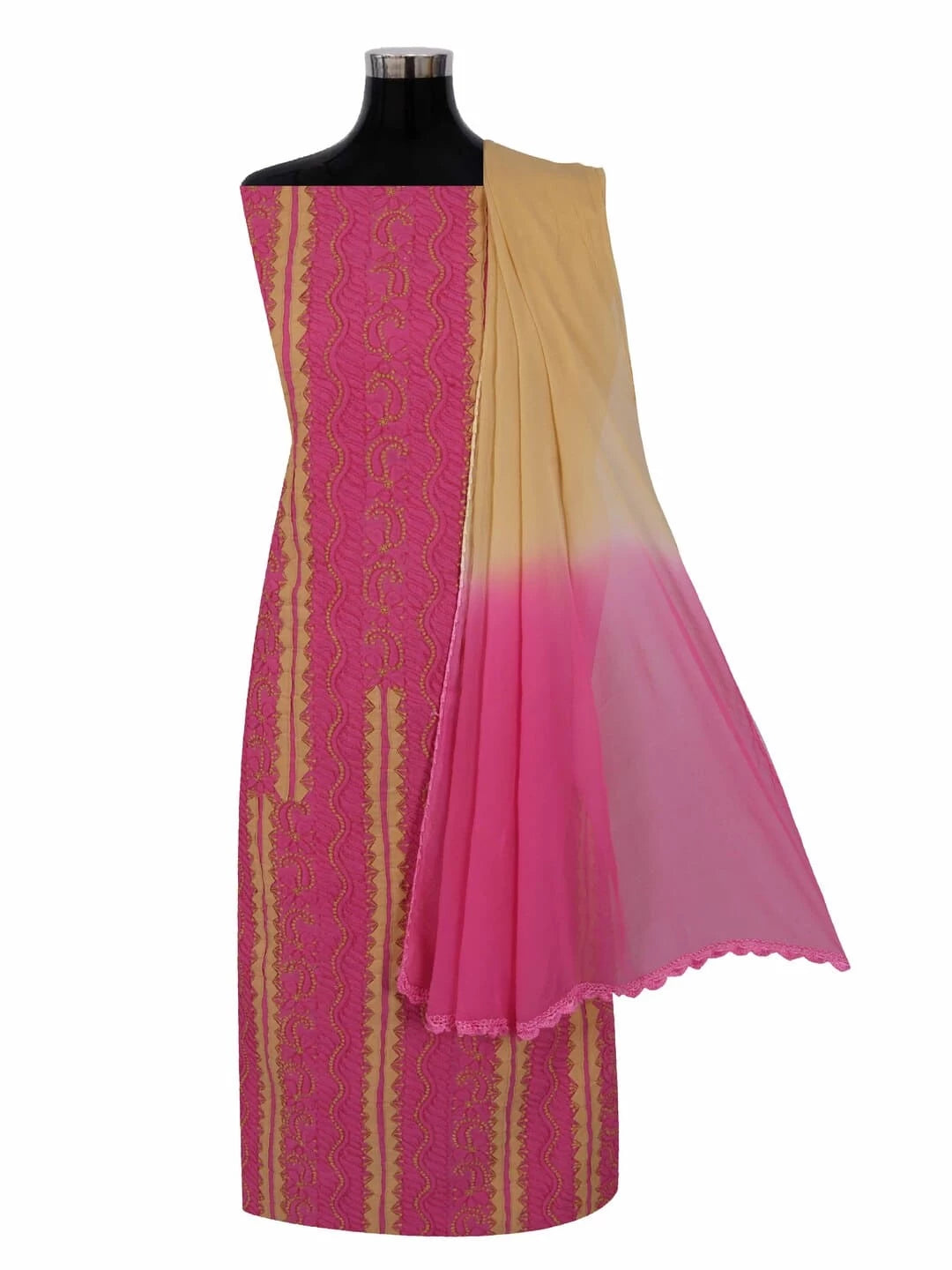 Ada Hand Embroidered Pink Cotton Lucknowi Chikankari Unstitched Suit Piece 01A106208