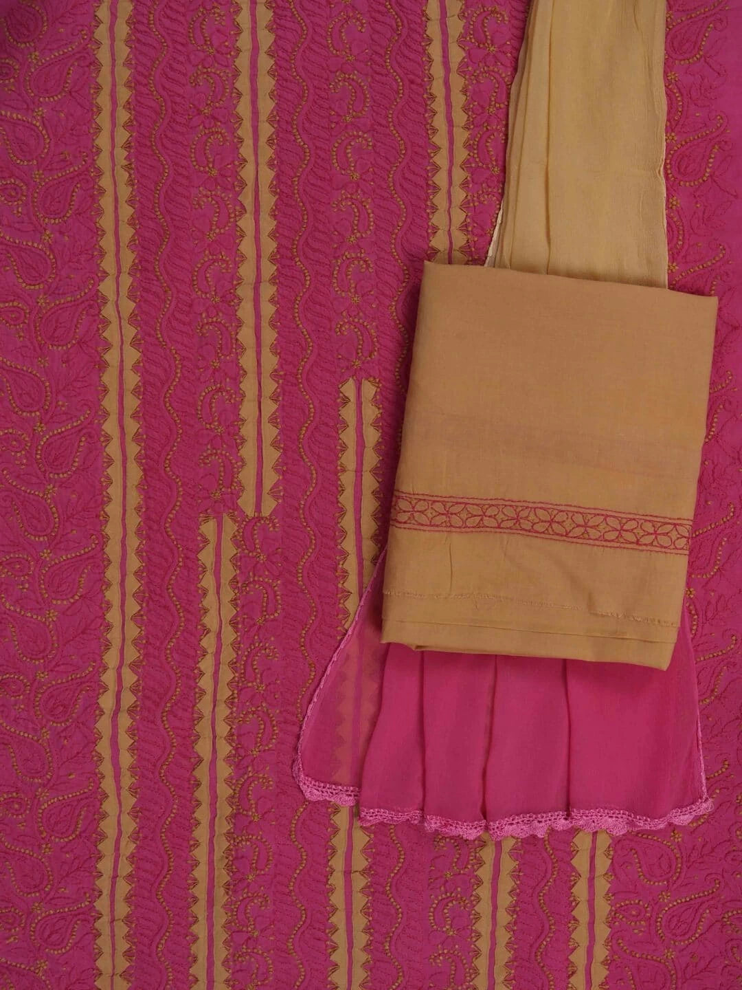 Ada Hand Embroidered Pink Cotton Lucknowi Chikankari Unstitched Suit Piece 01A106208