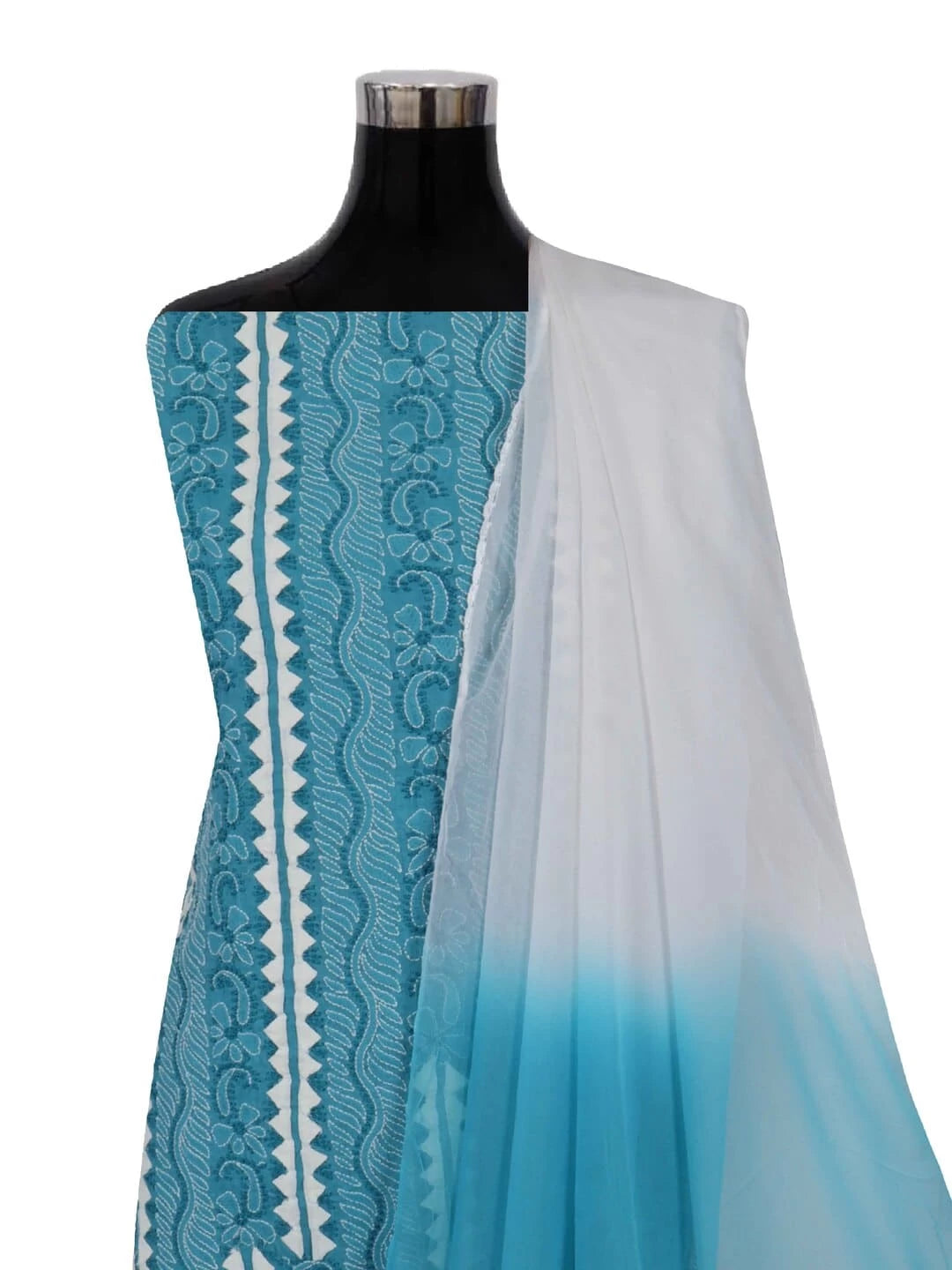 Ada Hand Embroidered Cyan Blue Cotton Lucknowi Chikankari Unstitched Suit Piece 01A106168