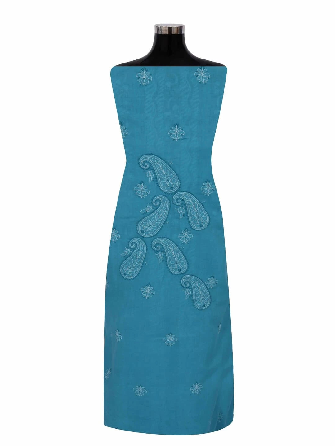 Ada Hand Embroidered Cyan Blue Cotton Lucknowi Chikankari Unstitched Suit Piece 01A106168