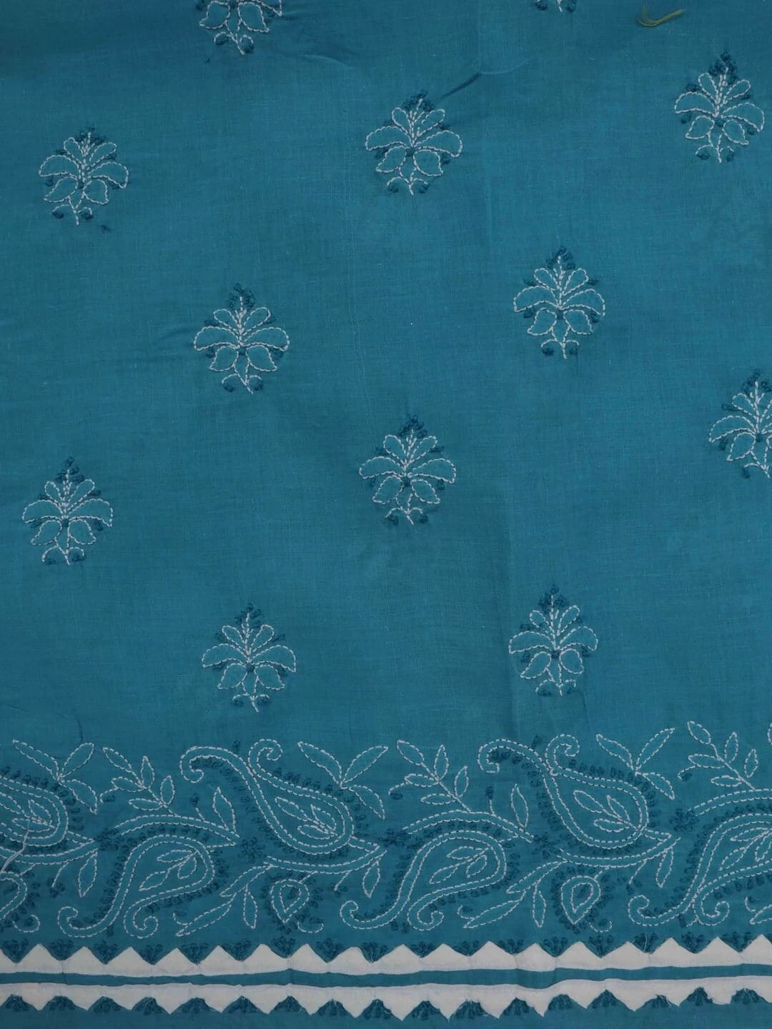 Ada Hand Embroidered Cyan Blue Cotton Lucknowi Chikankari Unstitched Suit Piece 01A106168