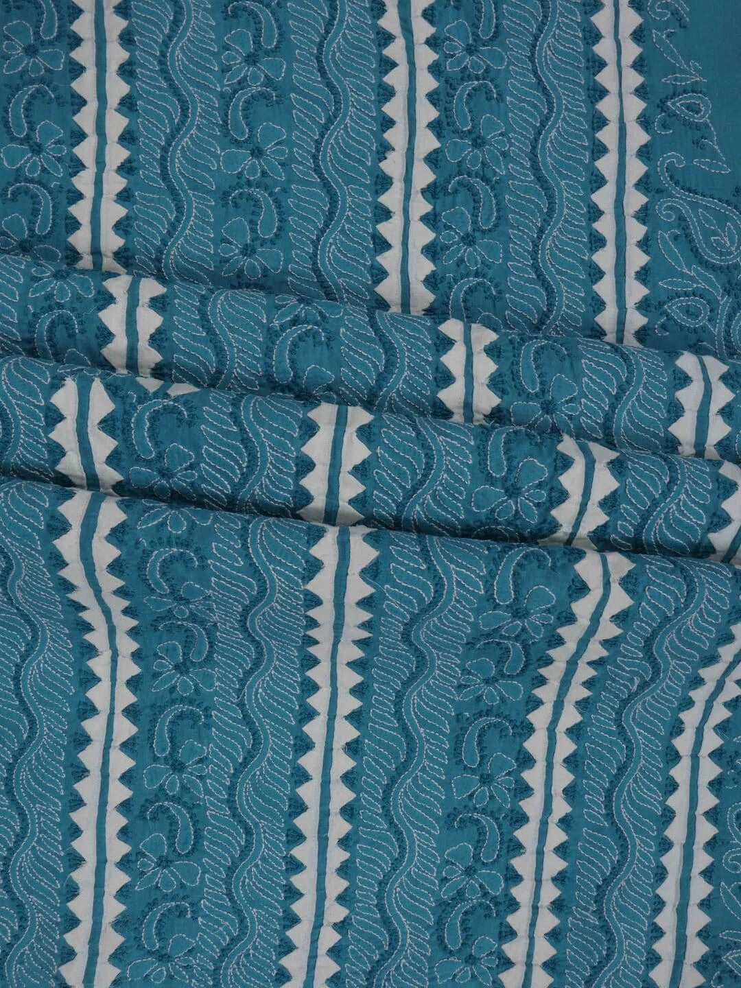 Ada Hand Embroidered Cyan Blue Cotton Lucknowi Chikankari Unstitched Suit Piece 01A106168