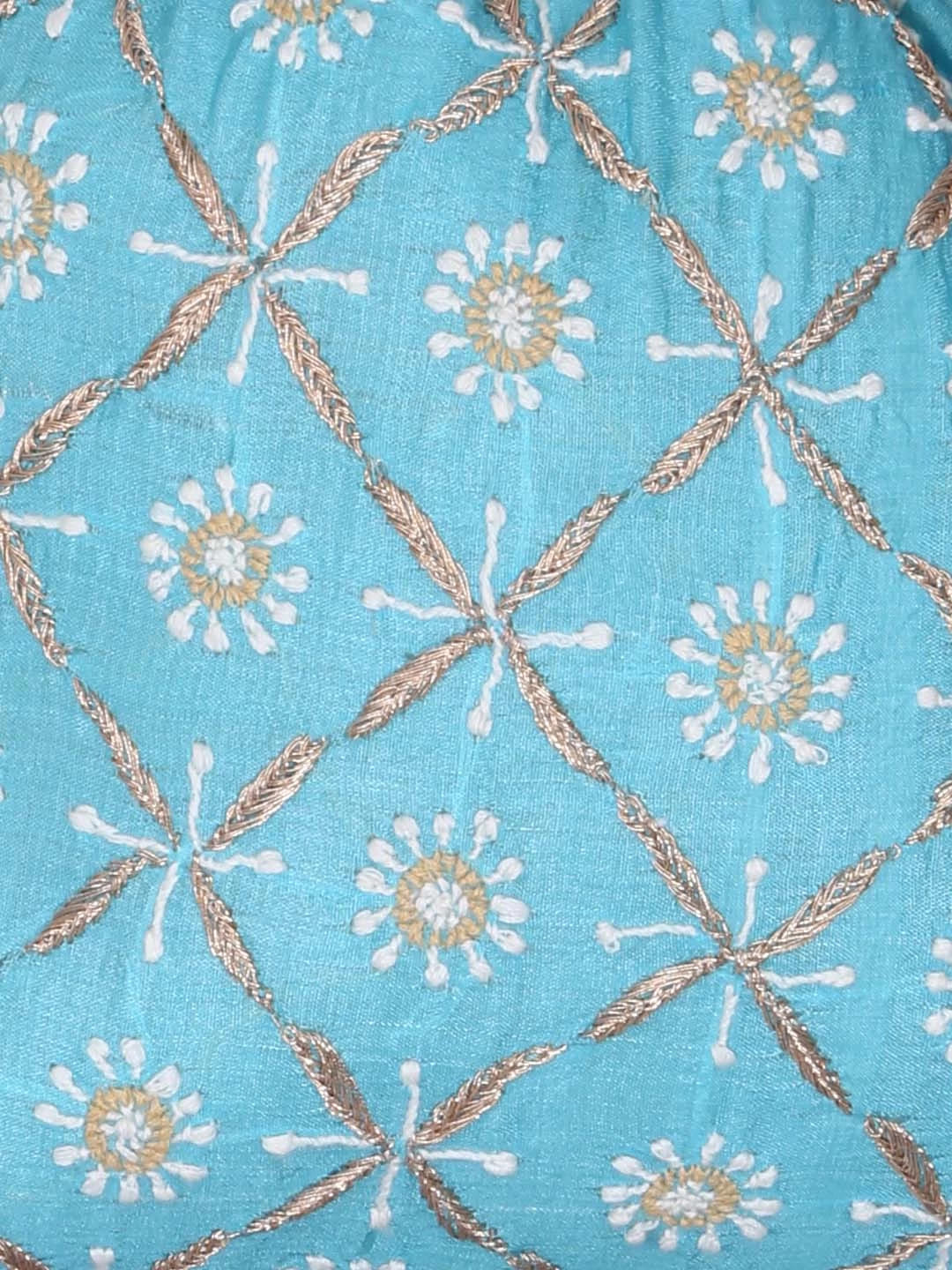 Ada Hand Embroidered Sky Blue Silk Lucknowi Chikankari Potli Bag With Zari Work 01A378238