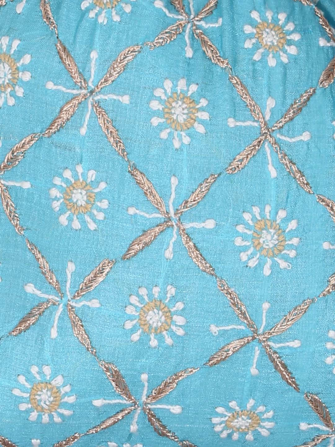 Ada Hand Embroidered Sky Blue Silk Lucknowi Chikankari Potli Bag With Zari Work 01A378238