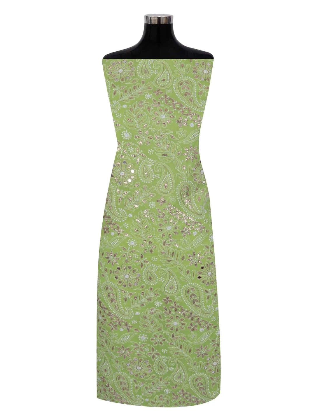 Ada Hand Embroidered Sheen Green Cotton Lucknowi Chikankari Unstitched Suit Piece With Gota Patti Work A317480