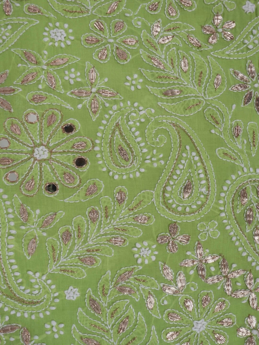 Ada Hand Embroidered Sheen Green Cotton Lucknowi Chikankari Unstitched Suit Piece With Gota Patti Work A317480