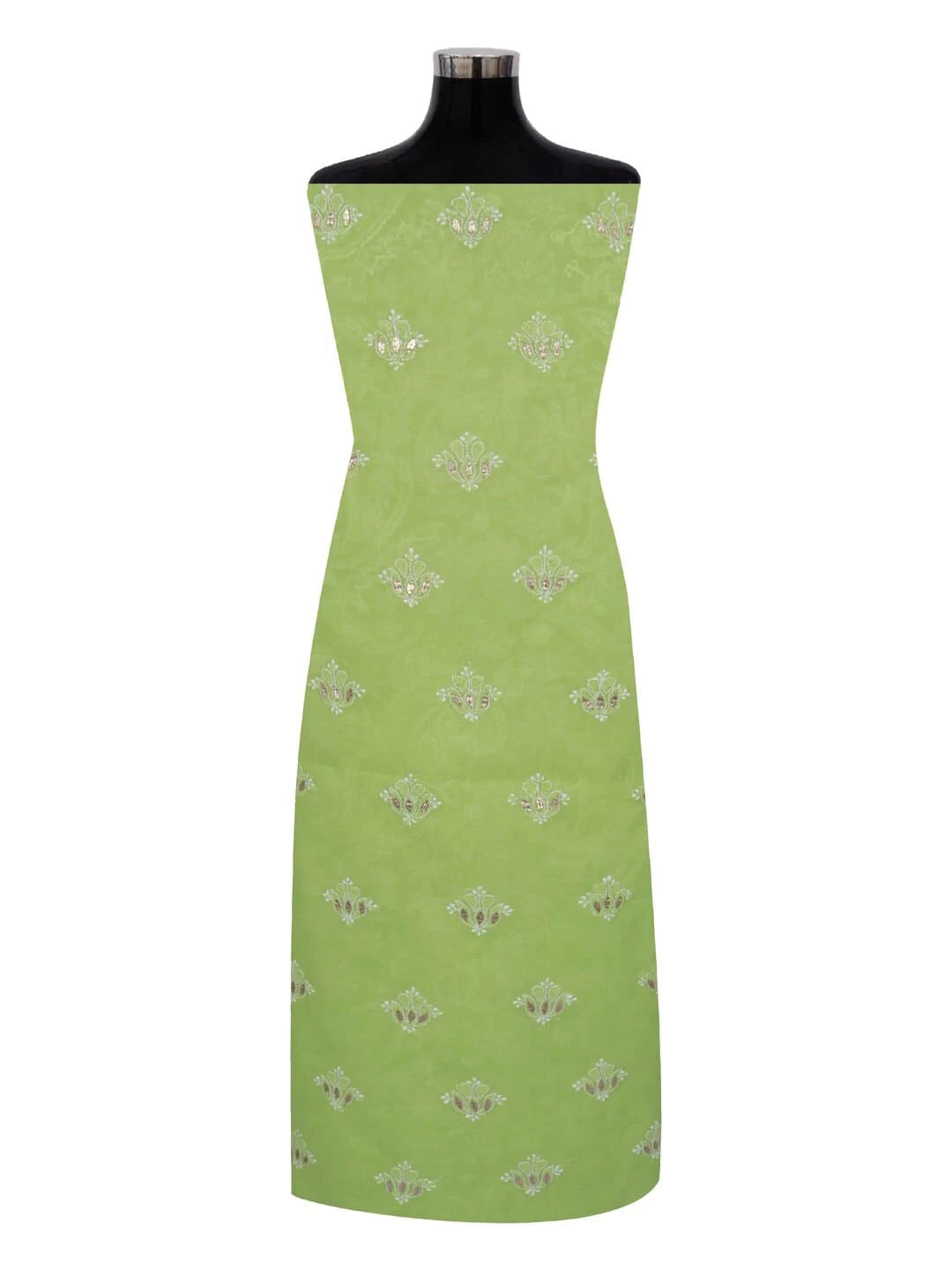 Ada Hand Embroidered Sheen Green Cotton Lucknowi Chikankari Unstitched Suit Piece With Gota Patti Work A317480