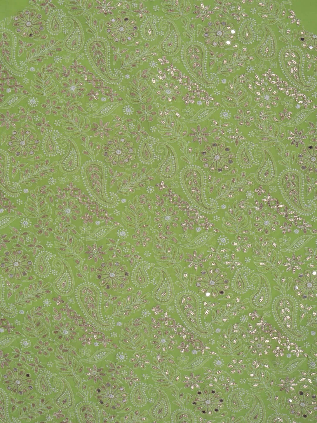 Ada Hand Embroidered Sheen Green Cotton Lucknowi Chikankari Unstitched Suit Piece With Gota Patti Work A317480