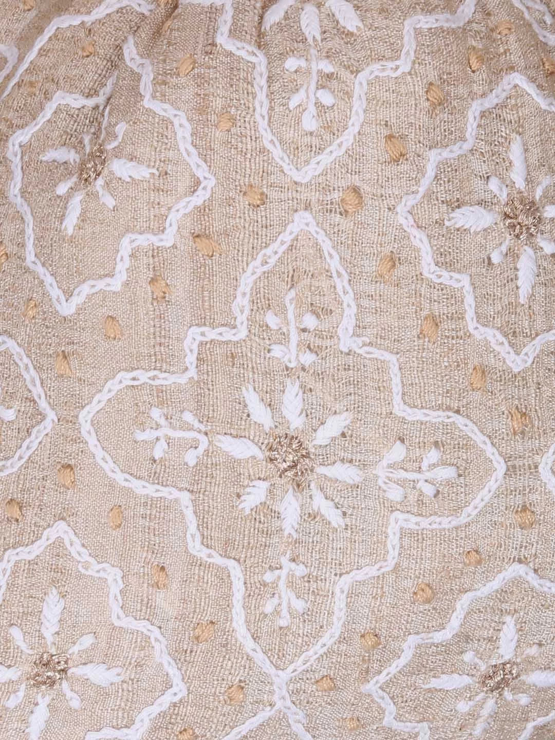 Ada Hand Embroidered Light Fawn Ghicha Slik Lucknowi Chikankari Potli Bag With Zari Work 01A378234