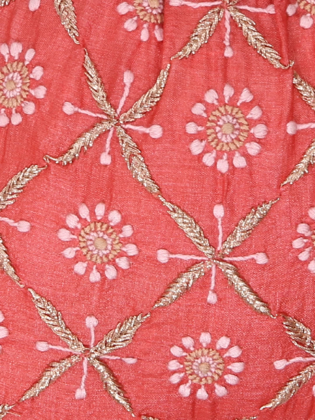 Ada Hand Embroidered Rust Slik Lucknowi Chikankari Potli Bag With Zari Work 01A378237