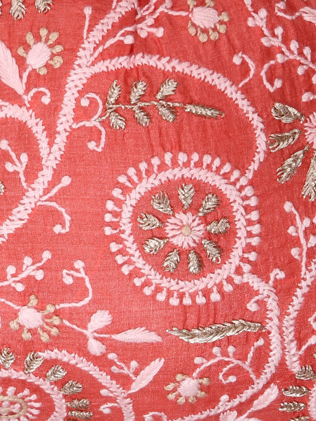 Ada Hand Embroidered Rust Silk Lucknowi Chikankari Potli With Zari Work 01A378199