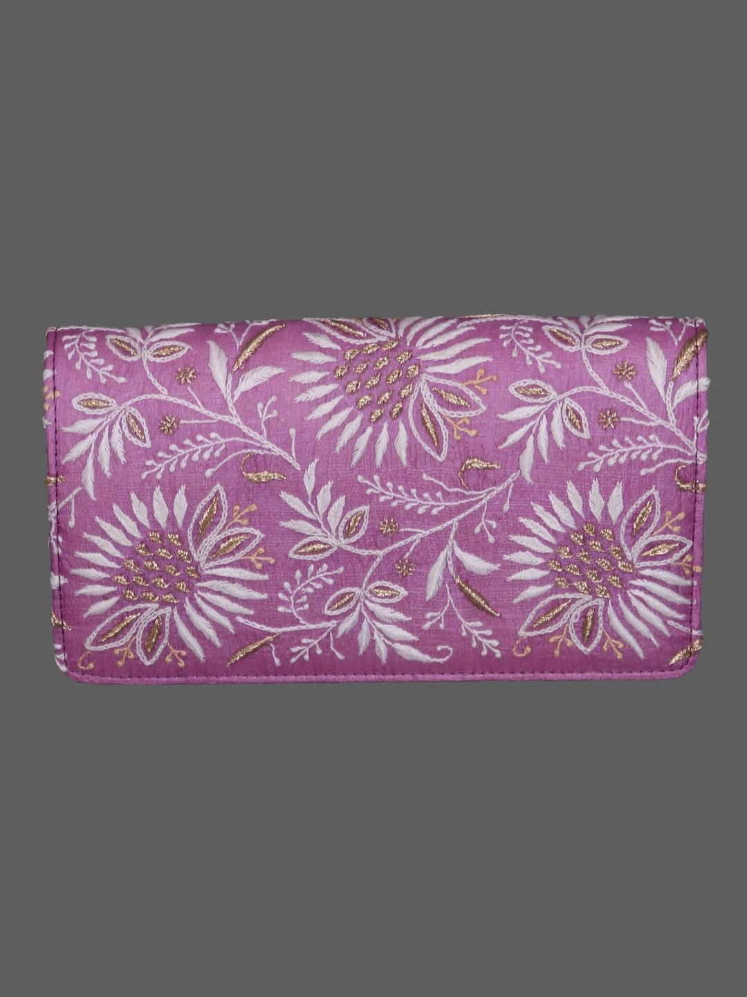 Ada Hand Embroidered Mauve Silk Lucknowi Chikankari Clutch Handbag With Zari Work 01A377945