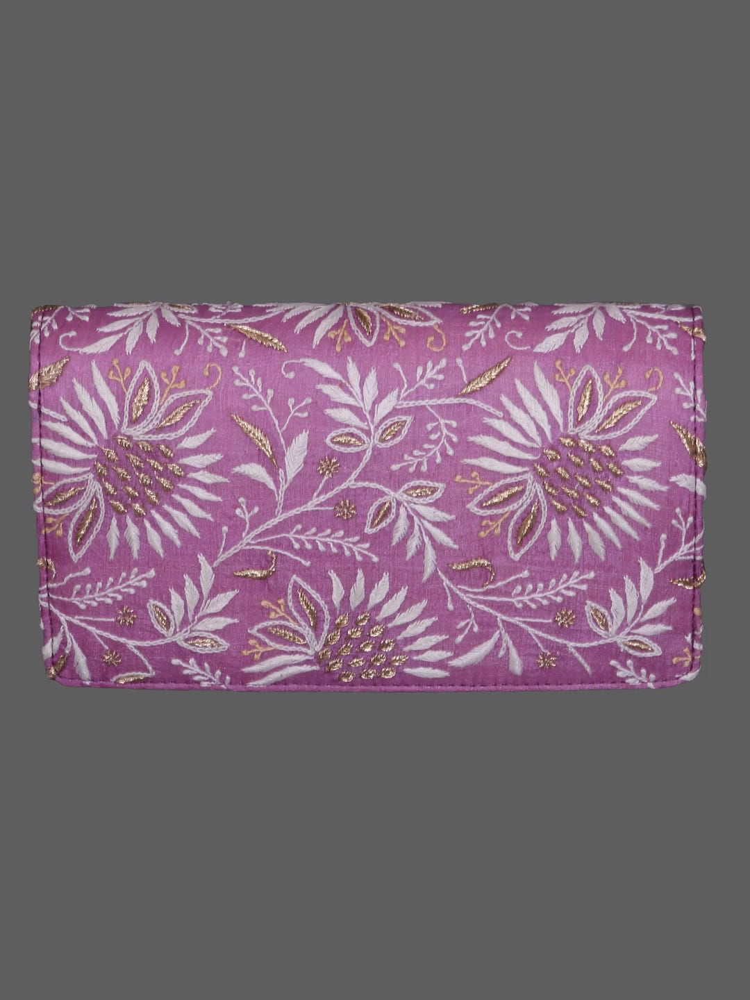 Ada Hand Embroidered Mauve Silk Lucknowi Chikankari Clutch Handbag With Zari Work 01A377945