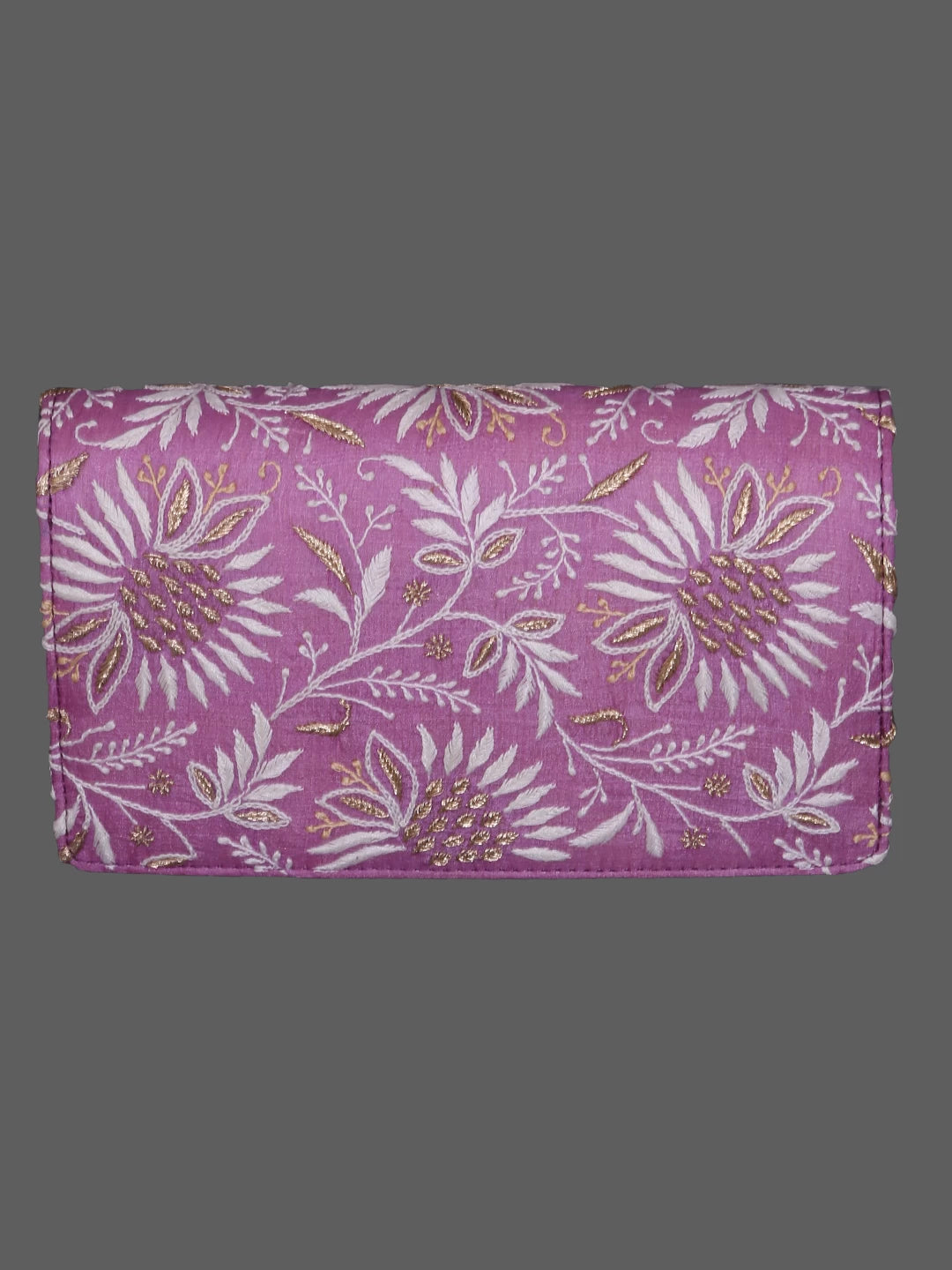Ada Hand Embroidered Mauve Silk Lucknowi Chikankari Clutch Handbag With Zari Work 01A377945