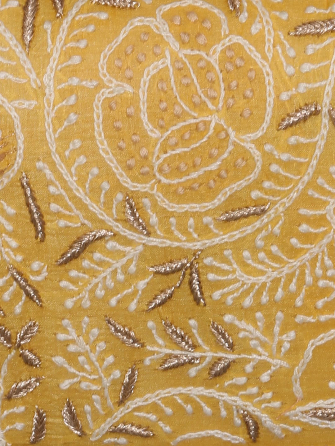 Ada Hand Embroidered Yellow Silk Lucknowi Chikankari Clutch Handbag With Zari Work 01A377940