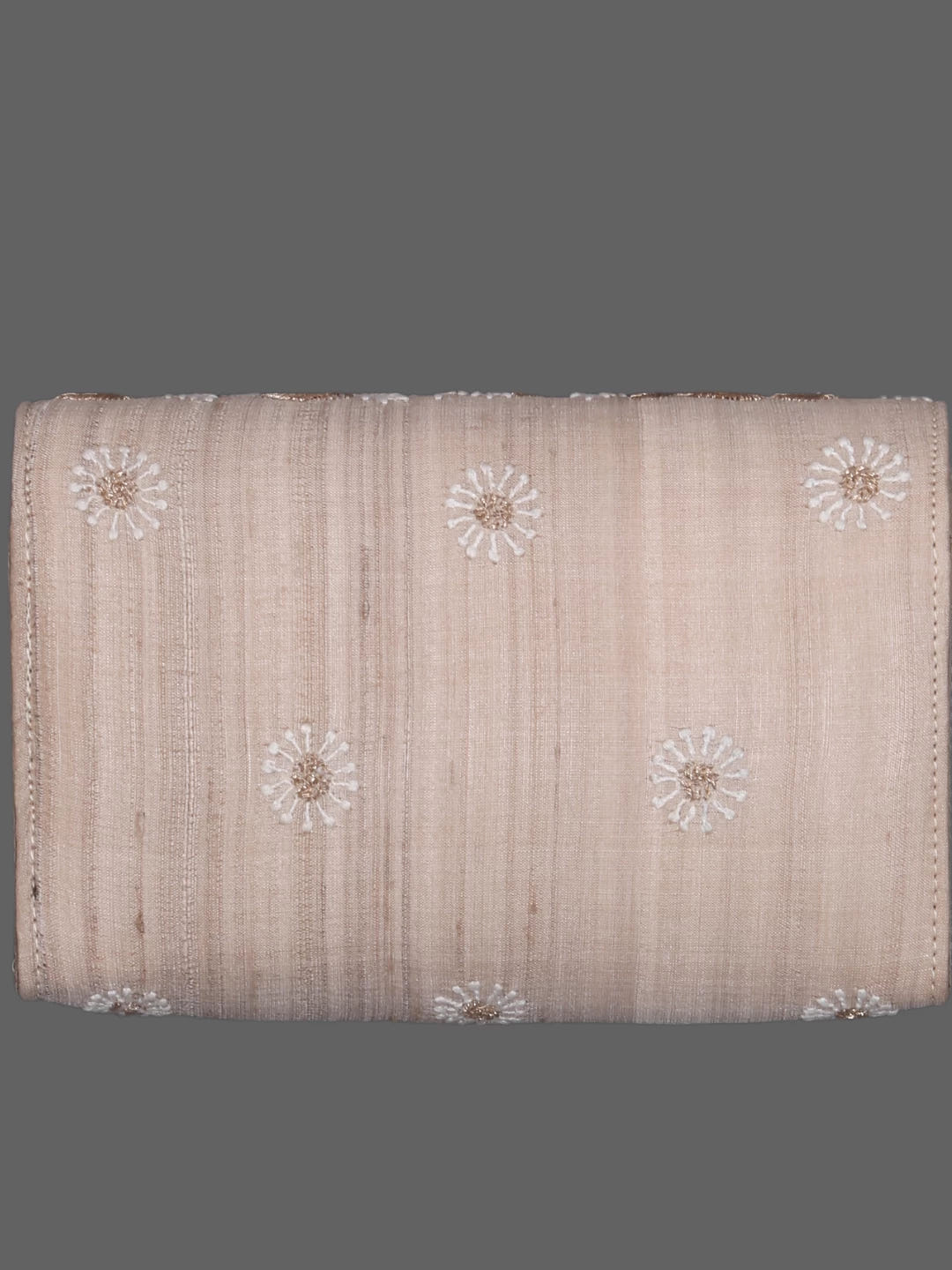 Ada Hand Embroidered Fawn Silk Lucknowi Chikankari Clutch Handbag With Zari Work 01A377914