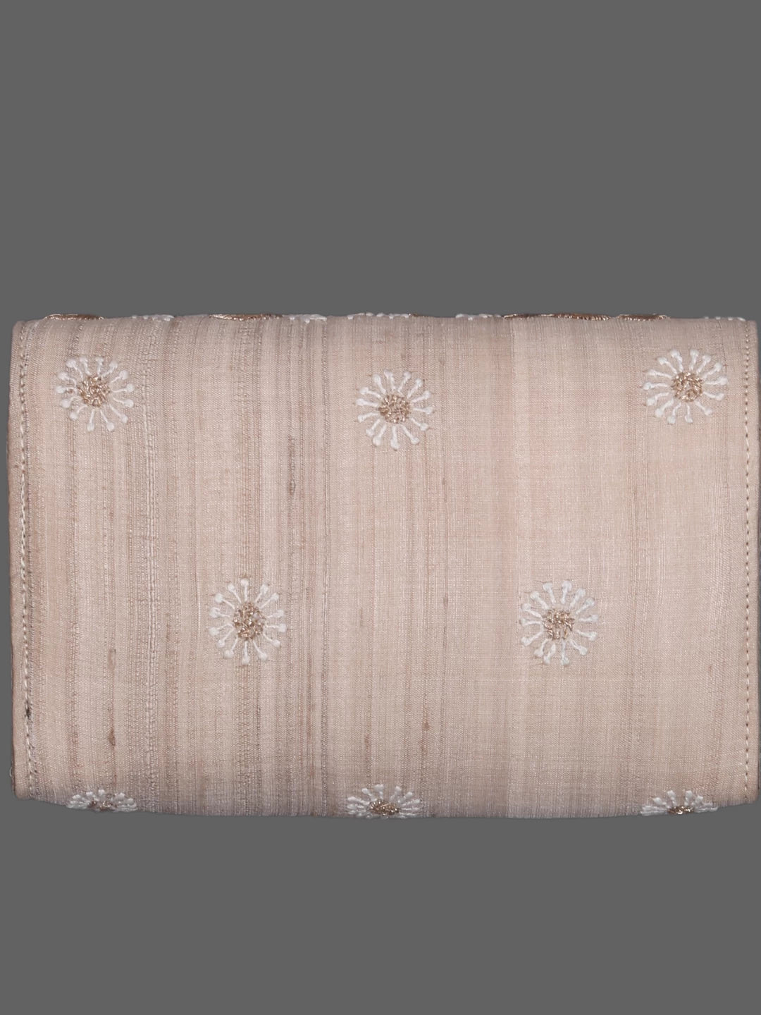 Ada Hand Embroidered Fawn Silk Lucknowi Chikankari Clutch Handbag With Zari Work 01A377914