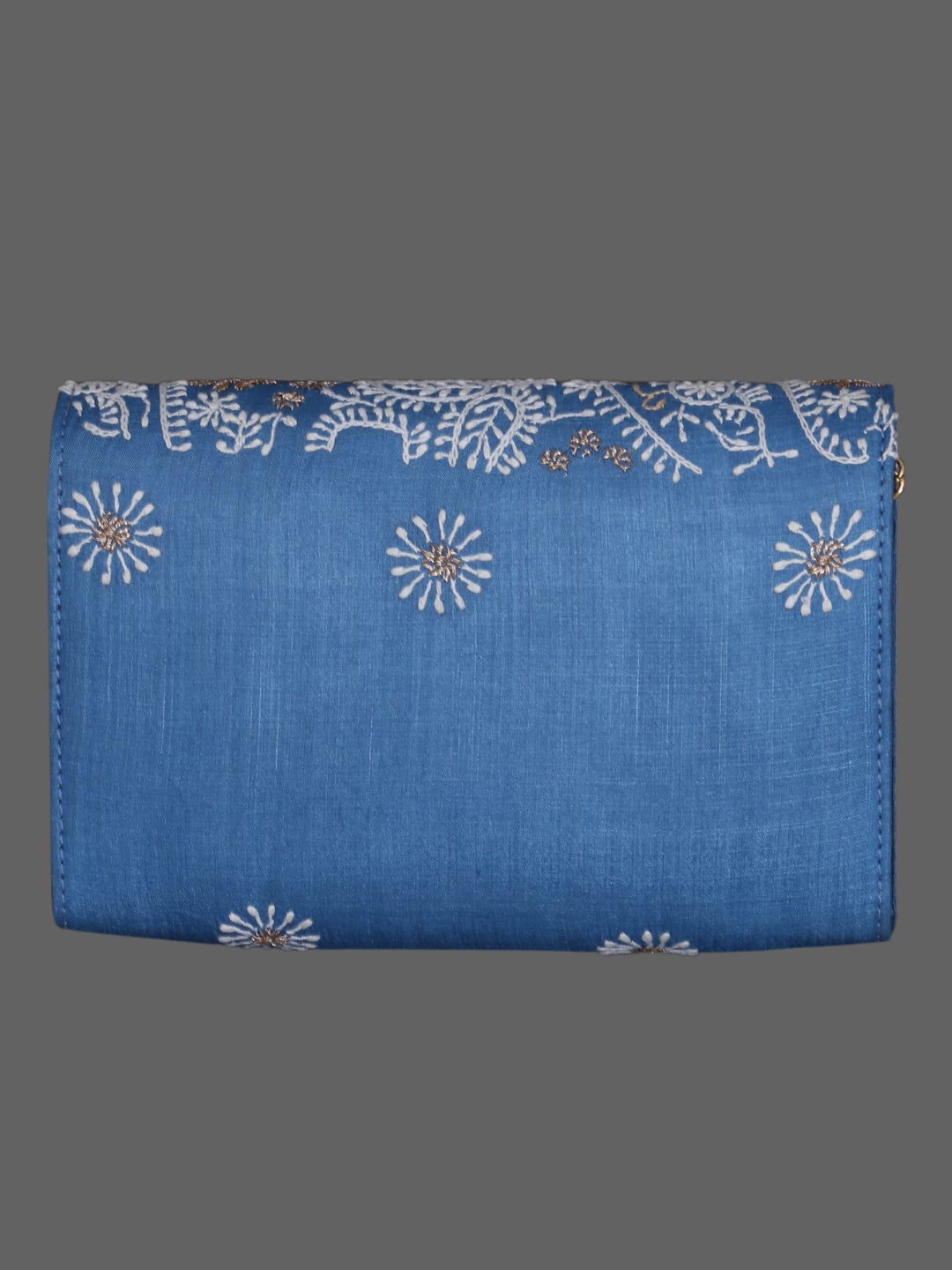 Ada Hand Embroidered Sapphire Blue Silk Lucknowi Chikankari Clutch With Zari Work 01A377925