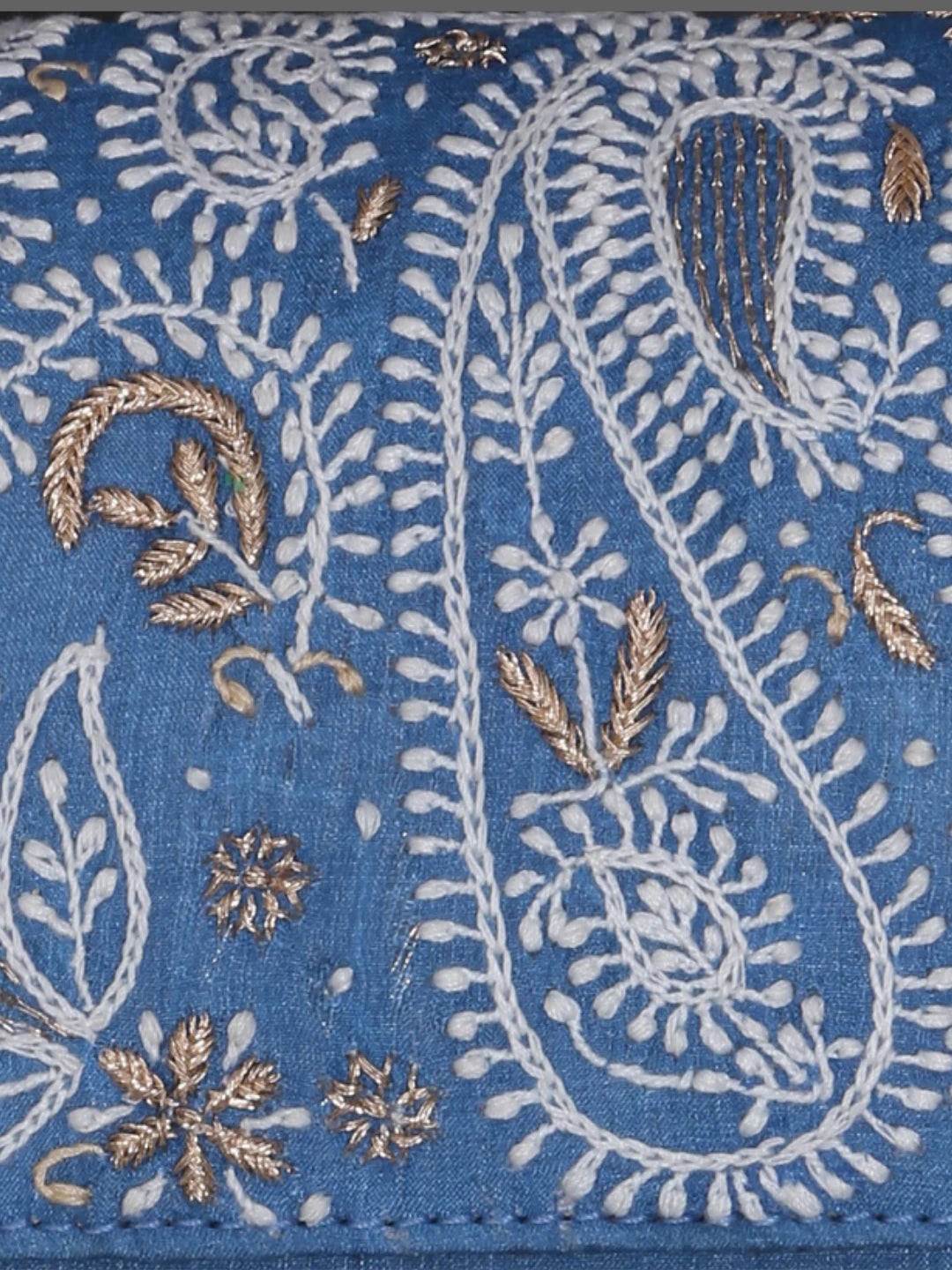 Ada Hand Embroidered Sapphire Blue Silk Lucknowi Chikankari Clutch With Zari Work 01A377925