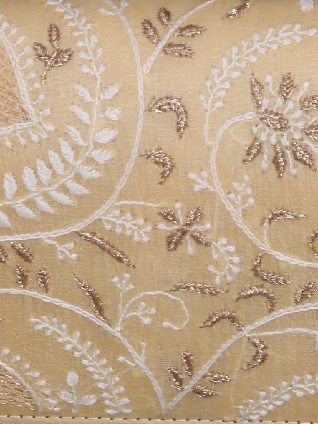 Ada Hand Embroidered Light Fawn Silk Lucknowi Chikankari Clutch With Zari Work 01A377937