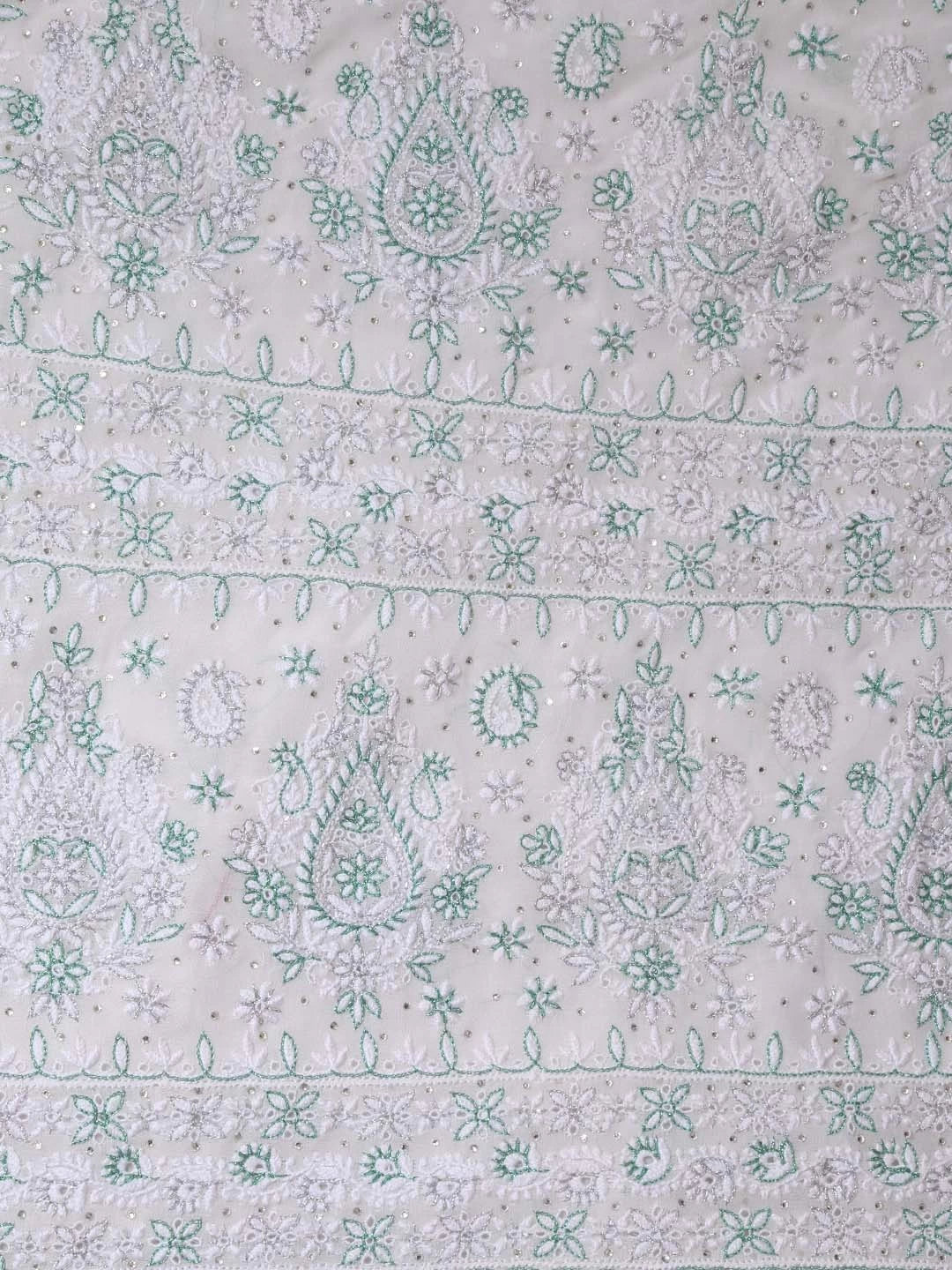Ada Hand Embroidered White Pure Georgette Lucknowi Chikankari Saree/Blouse with Zari Work A51679