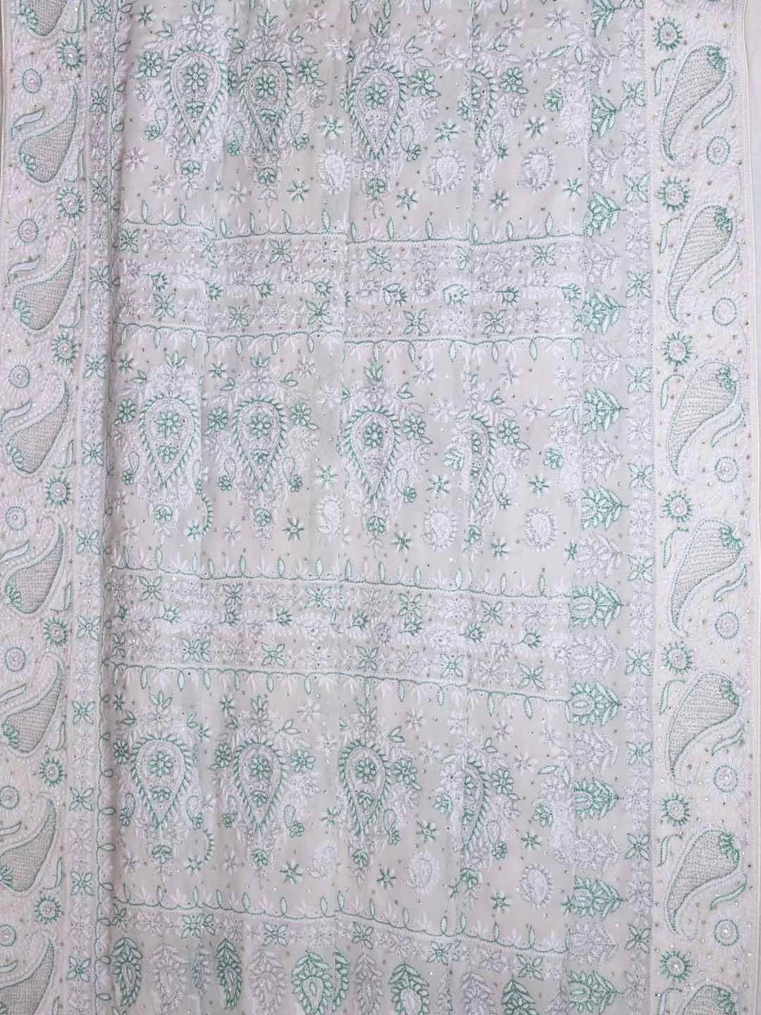 Ada Hand Embroidered White Pure Georgette Lucknowi Chikankari Saree/Blouse with Zari Work A51679