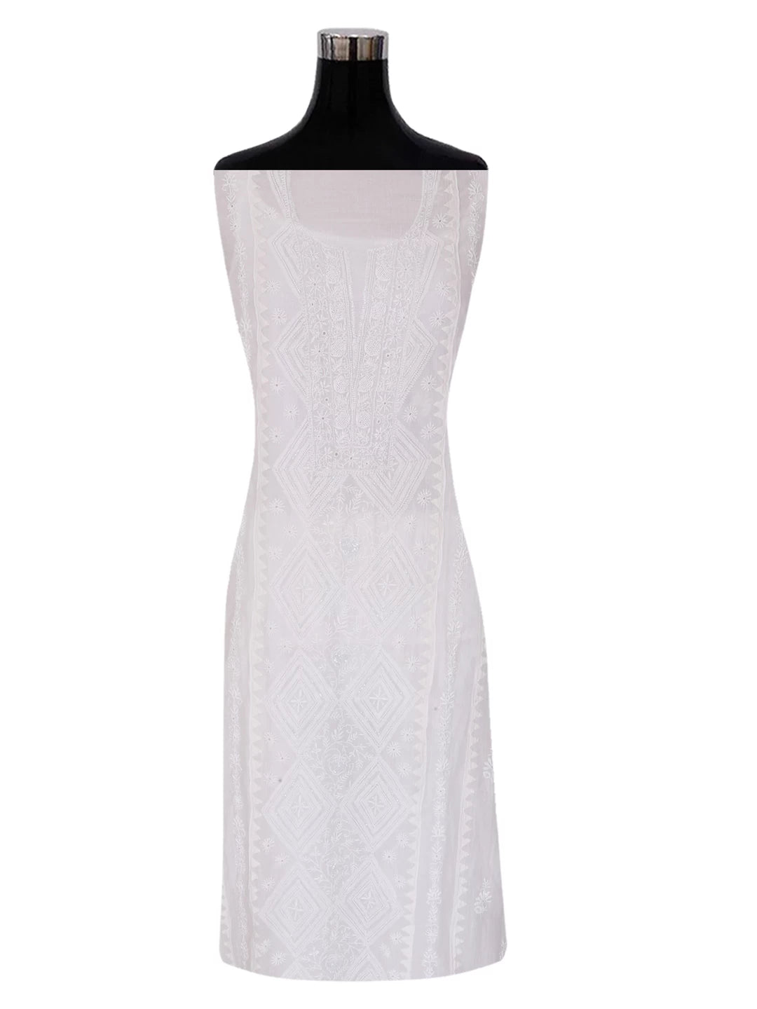 Ada Hand Embroidered White Chanderi Lucknowi Chikankari Semi-Stitched Kurta Dupatta Set With Pearl Work 01A377802