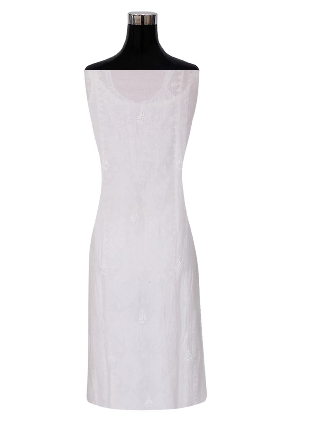 Ada Hand Embroidered White Chanderi Lucknowi Chikankari Semi-Stitched Kurta Dupatta Set With Pearl Work 01A377802