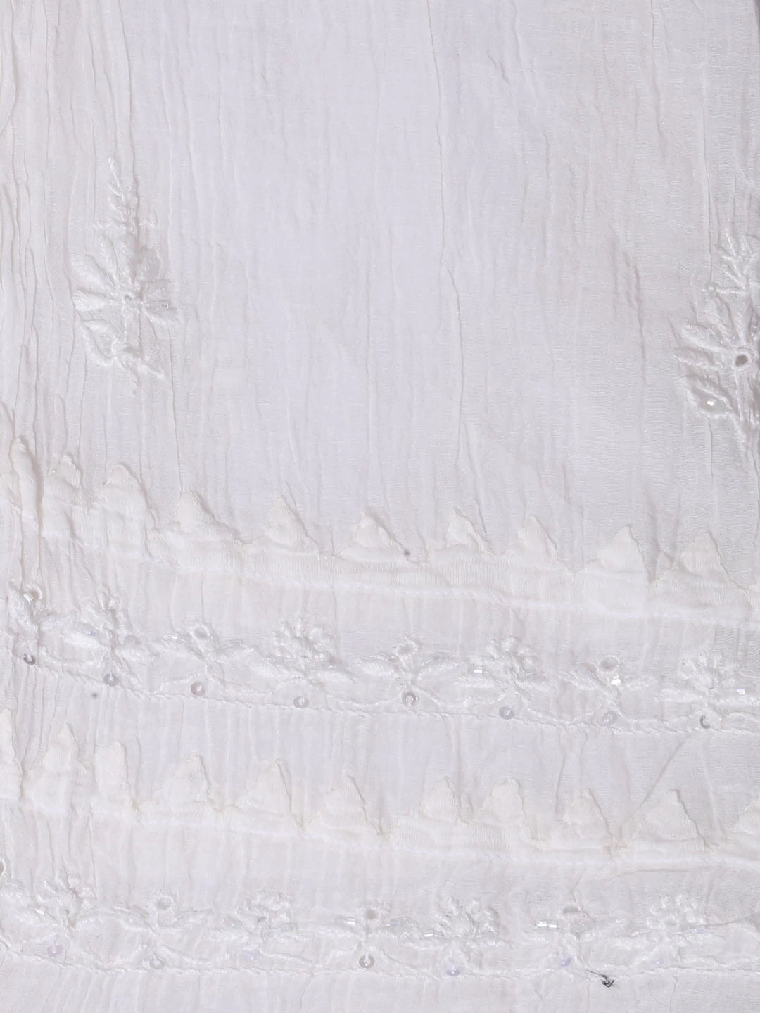 Ada Hand Embroidered White Chanderi Lucknowi Chikankari Semi-Stitched Kurta Dupatta Set With Pearl Work 01A377802