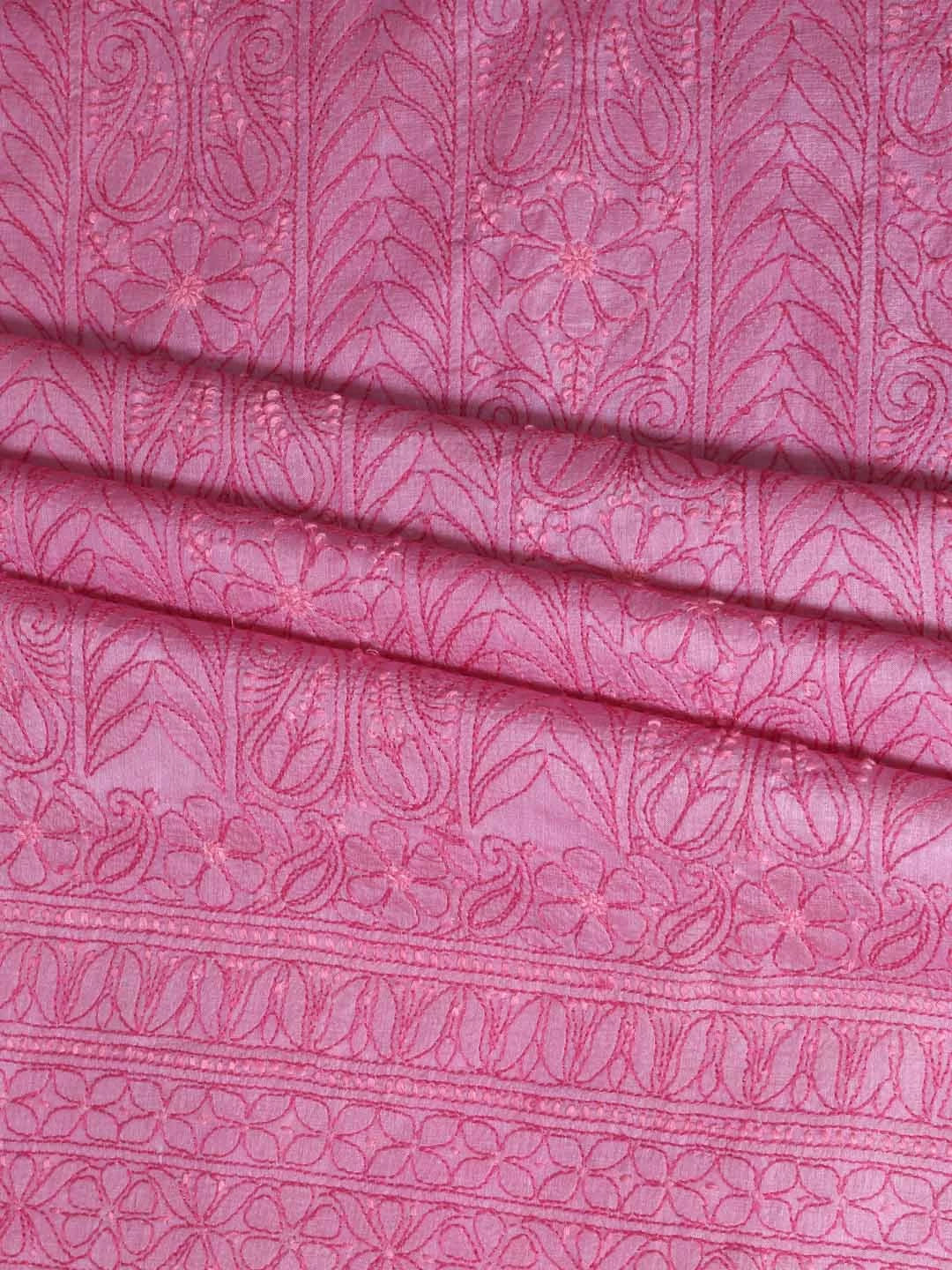Ada Hand Embroidered Onion Pink Silk Lucknowi Chikankari Unstitched Suit Piece 01A362931