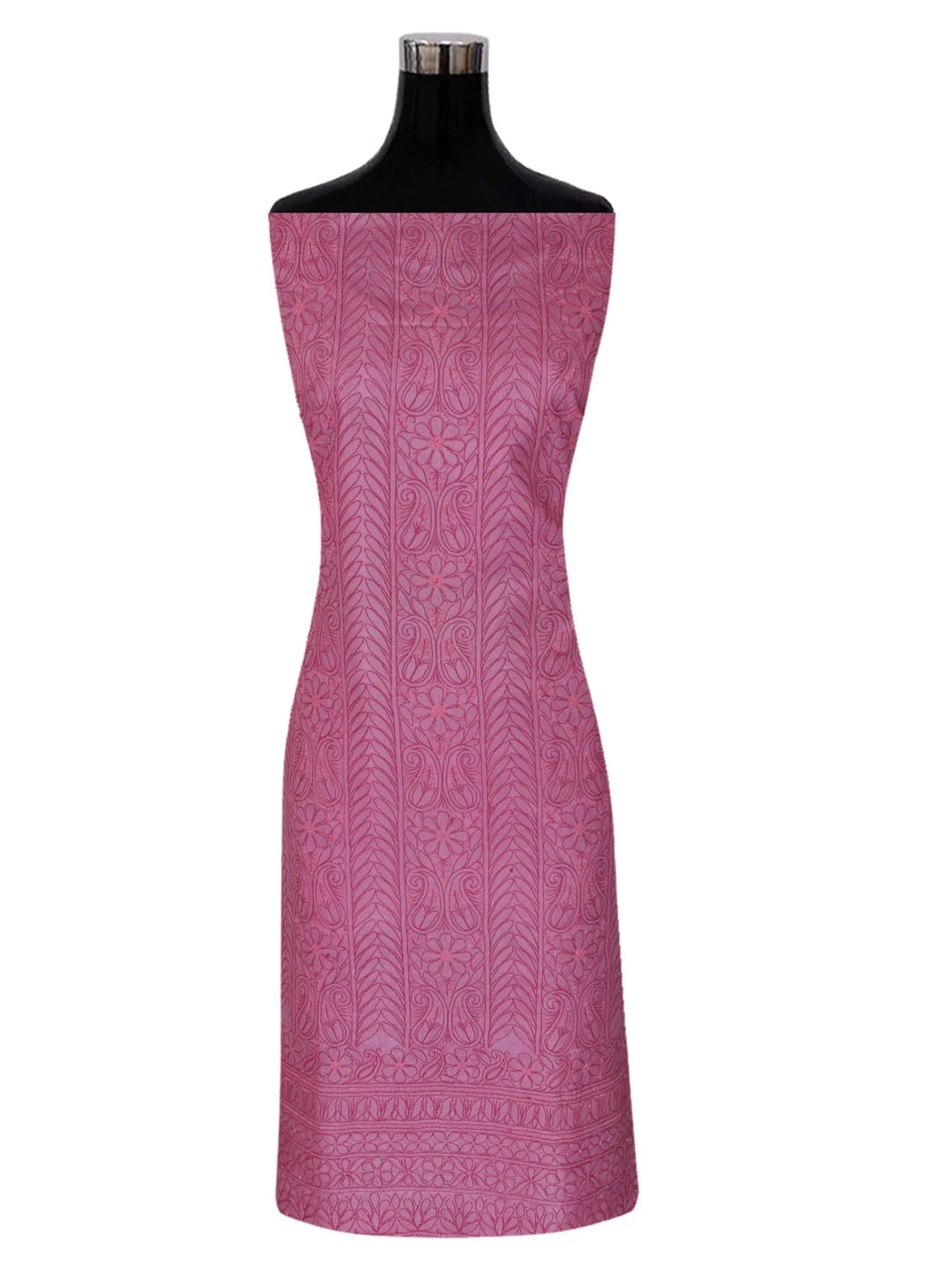 Ada Hand Embroidered Onion Pink Silk Lucknowi Chikankari Unstitched Suit Piece 01A362931