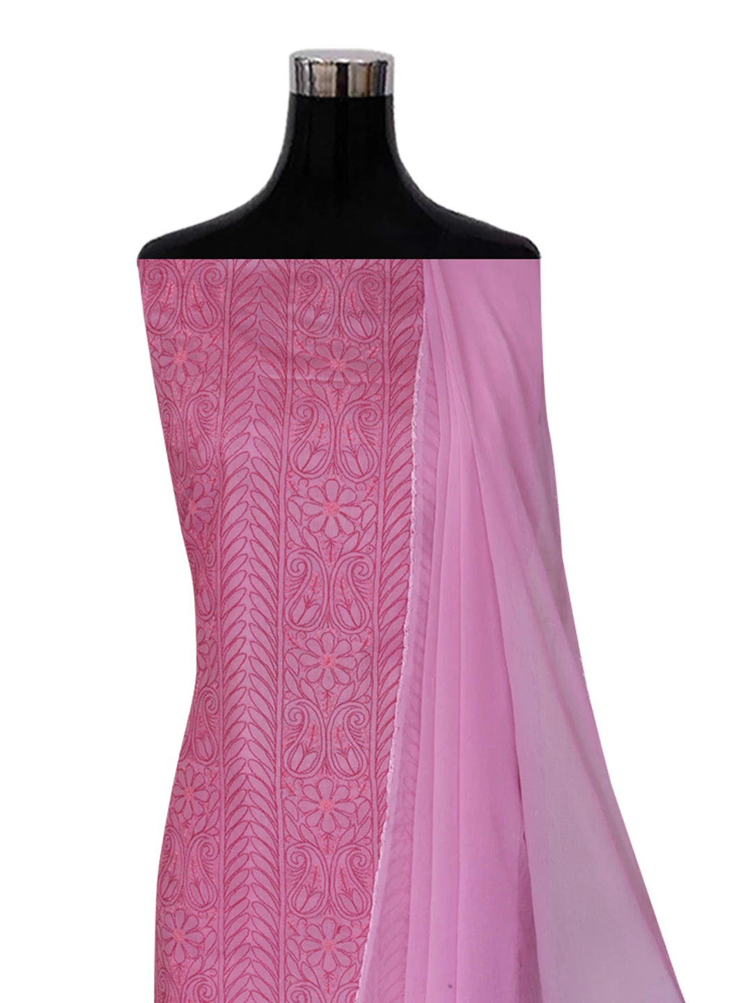 Ada Hand Embroidered Onion Pink Silk Lucknowi Chikankari Unstitched Suit Piece 01A362931