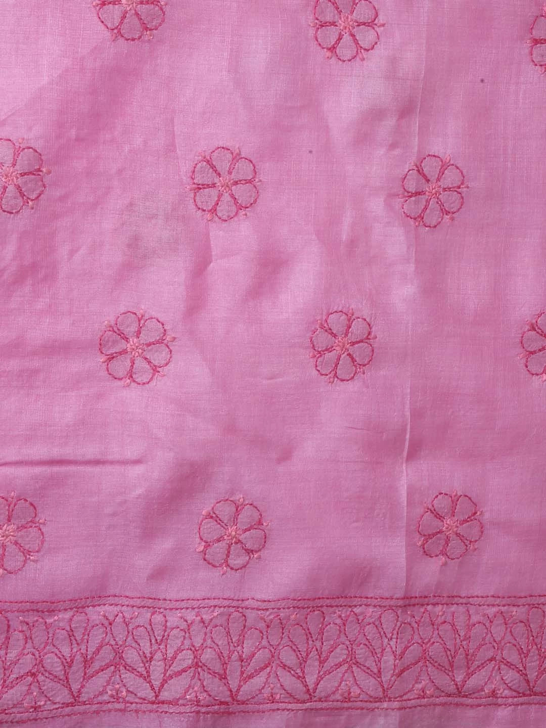 Ada Hand Embroidered Onion Pink Silk Lucknowi Chikankari Unstitched Suit Piece 01A362931