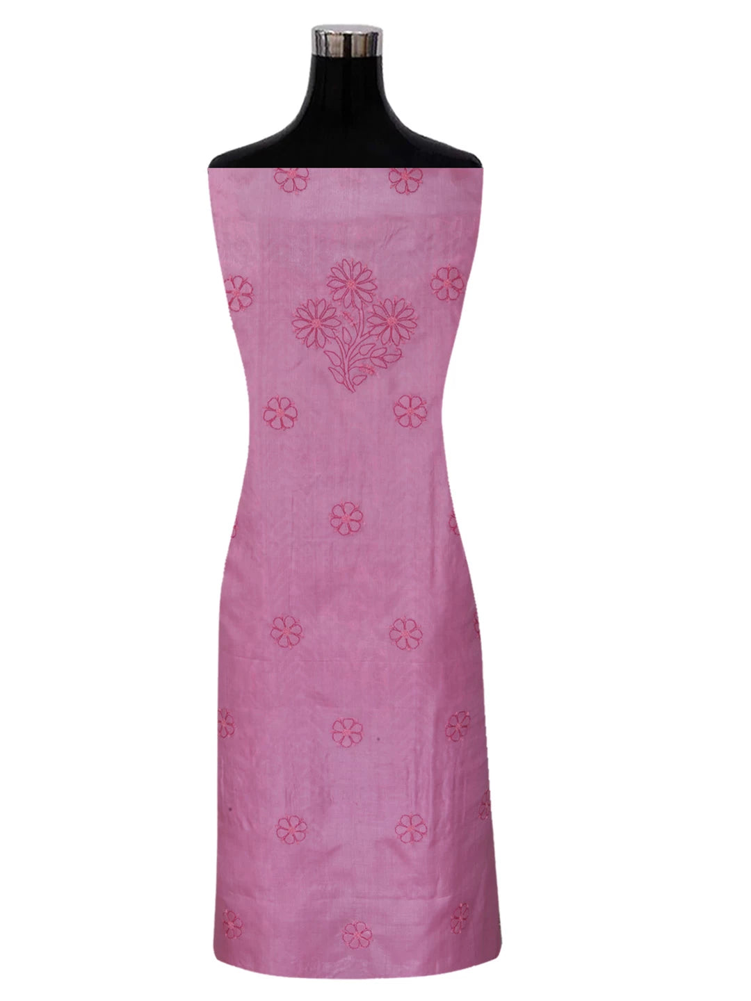 Ada Hand Embroidered Onion Pink Silk Lucknowi Chikankari Unstitched Suit Piece 01A362931