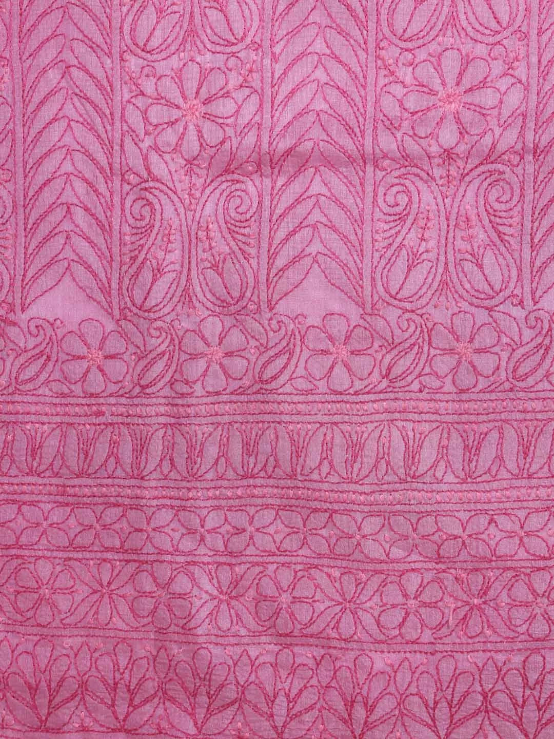 Ada Hand Embroidered Onion Pink Silk Lucknowi Chikankari Unstitched Suit Piece 01A362931