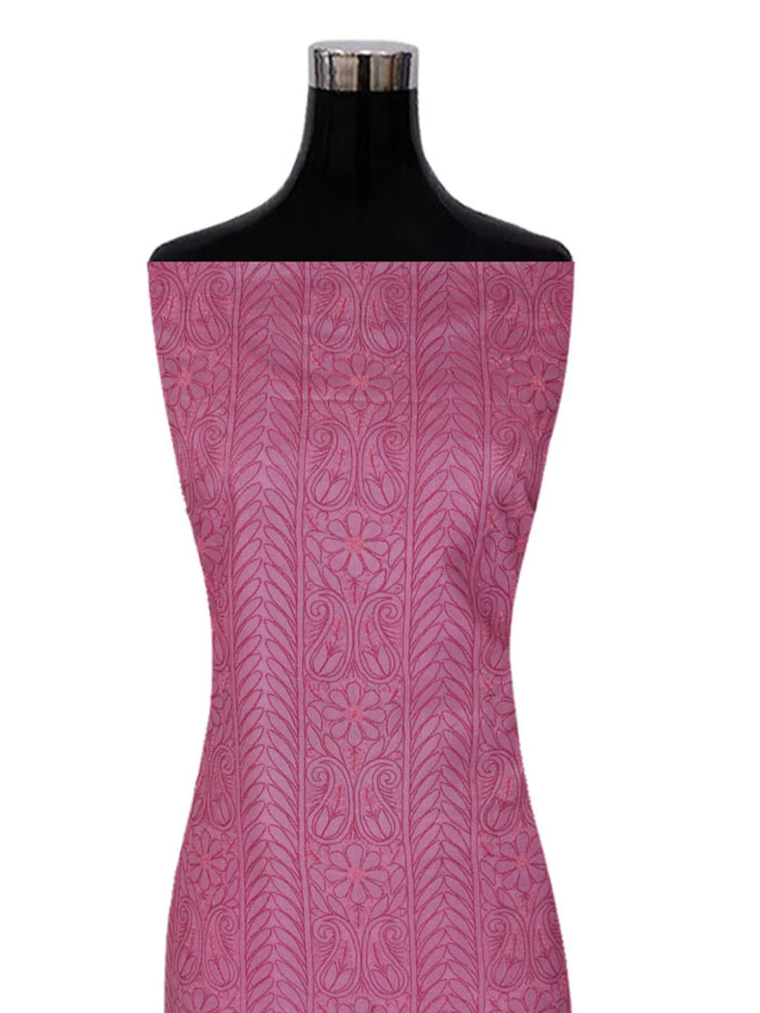 Ada Hand Embroidered Onion Pink Silk Lucknowi Chikankari Unstitched Suit Piece 01A362931