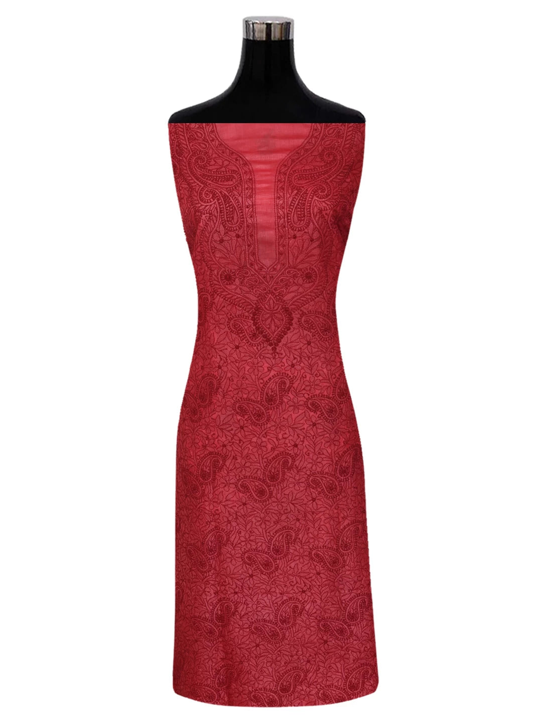 Ada Hand Embroidered Maroon Silk Lucknowi Chikankari Unstitched Suit Piece 01A364059